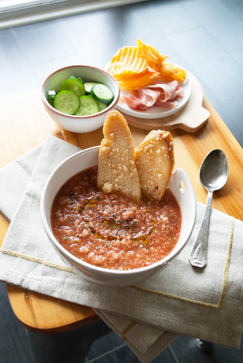 gazpacho, a cold tomato soup perfect for hot summer days | in my Red Kitchen