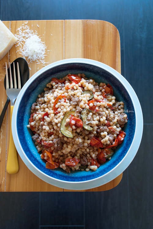 Couscous with tomatoes, zucchini and ground beef. A delicious kitchen sink meal! | by 'in my Red Kitchen'