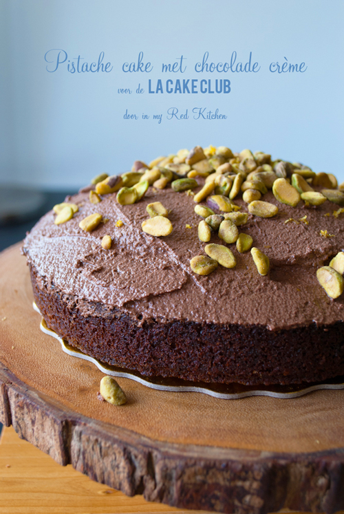 Pistachio cake with chocolate cream for the #LACakeClub | in my Red Kitchen #pistachios #cake #chocolate #losangeles