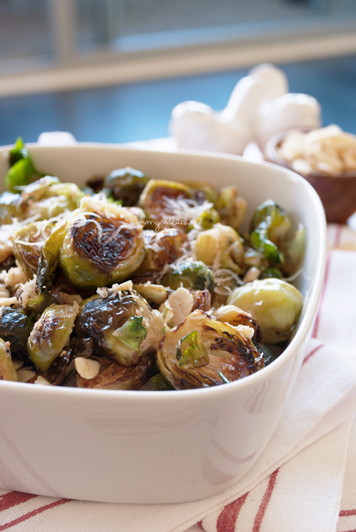 Roasted Brussels sprouts with almonds, perfect for the holidays! | in my Red Kitchen