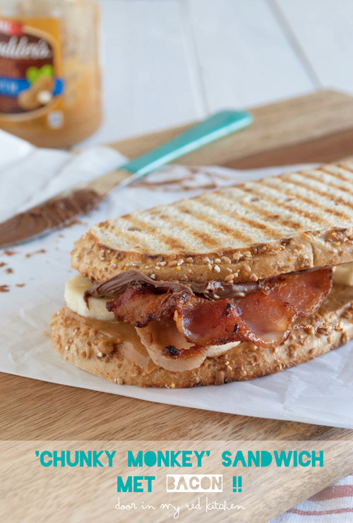 'Chunky monkey' sandwich, with peanut butter, nutella, banana and BACON! | in my Red Kitchen #bacon #sandwich #pbj #peanutbutter