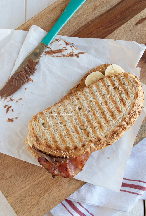 'Chunky monkey' sandwich, with peanut butter, nutella, banana and BACON! | in my Red Kitchen #bacon #sandwich #pbj #peanutbutter