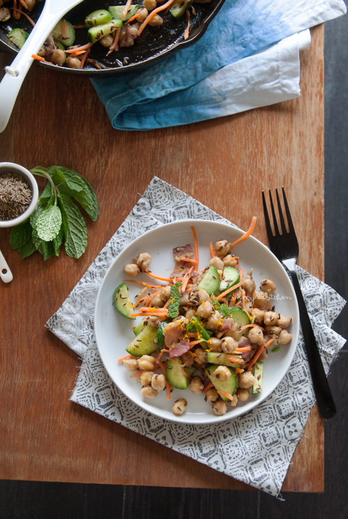 chickpea cumin salad with bacon | in my Red Kitchen #lactation #galactogogues #breastfeeding #salad #chickpeas #chickpea #bacon