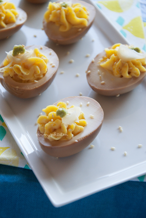 Soy sauce deviled eggs, a nice Easter treat but an amazing everyday snack! | in my Red Kitchen
