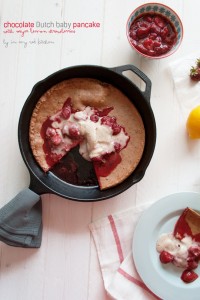 Chocolate Dutch baby pancake with Meyer lemon strawberry sauce | in my Red Kitchen