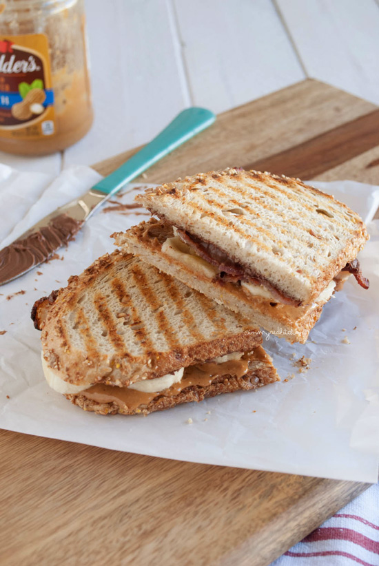 Grilled peanut butter nutella and banana sandwich